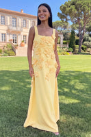 Load image into Gallery viewer, Navy Floral A Line Square Neck Maxi Formal Dress