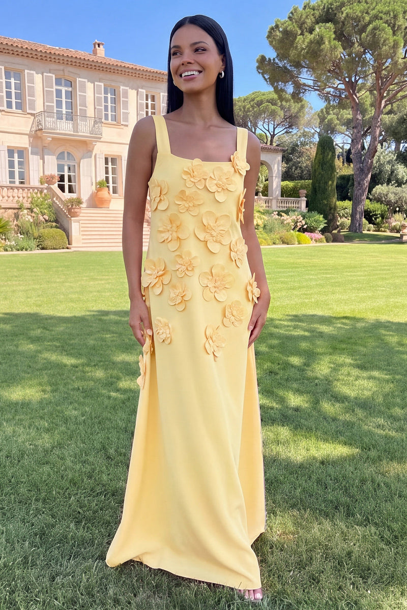 Load image into Gallery viewer, Navy Floral A Line Square Neck Maxi Formal Dress