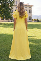 Load image into Gallery viewer, Round Neck Blue Floral A Line Long Formal Dress with Sleeves