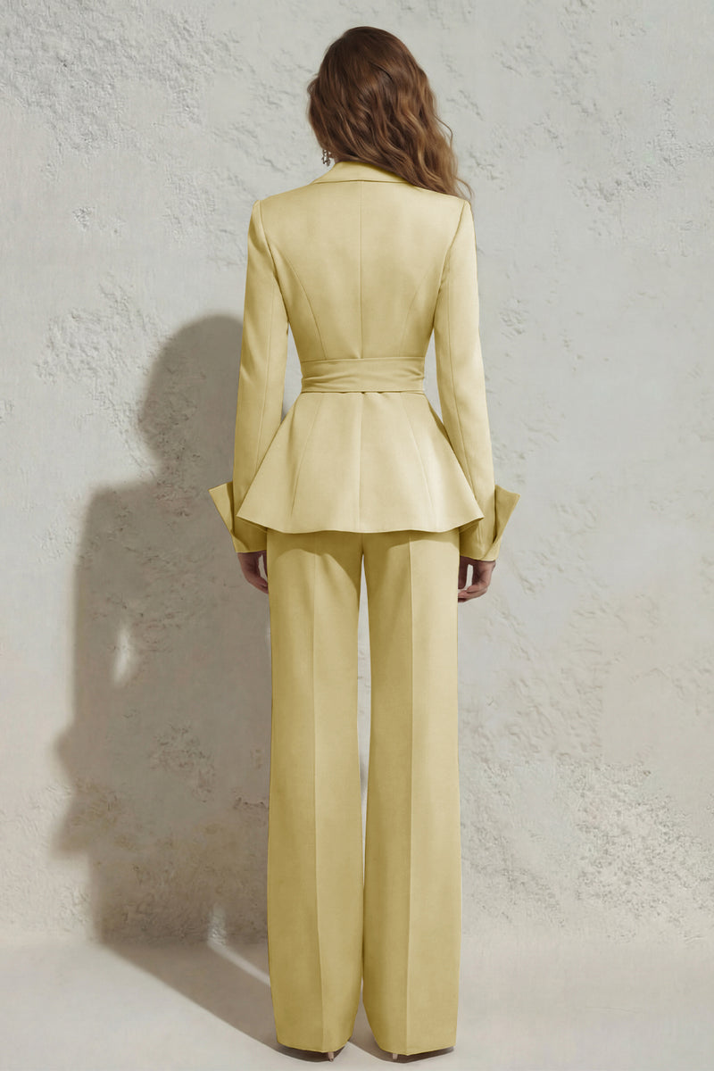 Load image into Gallery viewer, 2 Piece Ivory Peak Lapel Wide Leg Long Business Suits with Sash