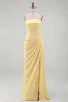 Load image into Gallery viewer, Light Pink Ruched Sheath Long Prom Dress with Slit