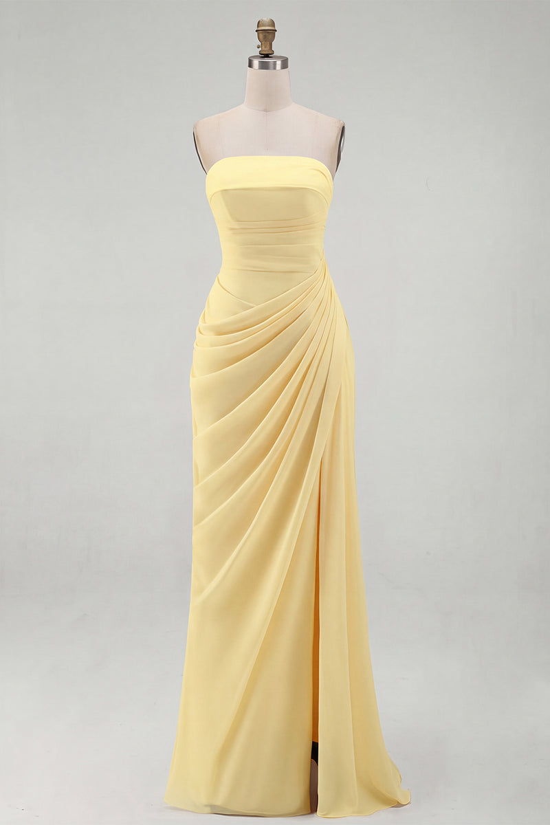 Load image into Gallery viewer, Light Pink Ruched Sheath Long Prom Dress with Slit