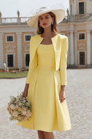 Load image into Gallery viewer, 2 Piece Ivory Boat Neck Satin Midi Wedding Dress with Jacket