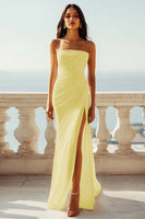 Load image into Gallery viewer, Strapless Ivory Ruched Chiffon Mermaid Maxi Engagement Dress
