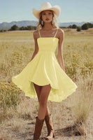 Load image into Gallery viewer, Ivory Satin A Line Mini Boho Western Wedding Dress