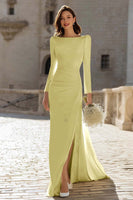 Load image into Gallery viewer, Ivory Bateau Neck Sheath Maxi Bridal Dress with Slit