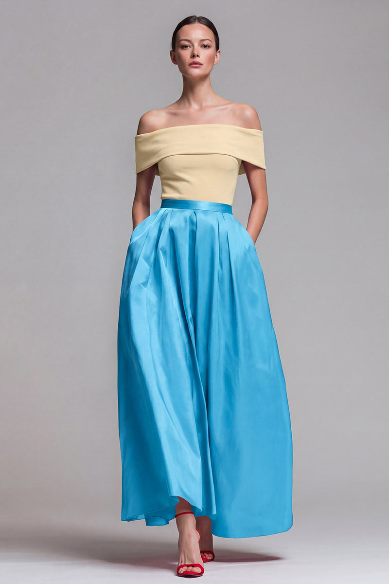 Load image into Gallery viewer, Fuchsia and Red Long Off the Shoulder A Line Patchwork Formal Dress