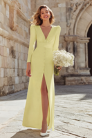 Load image into Gallery viewer, Ivory Sheath V-Neck Long Sleeves Floor Length Wedding Dress with Slit