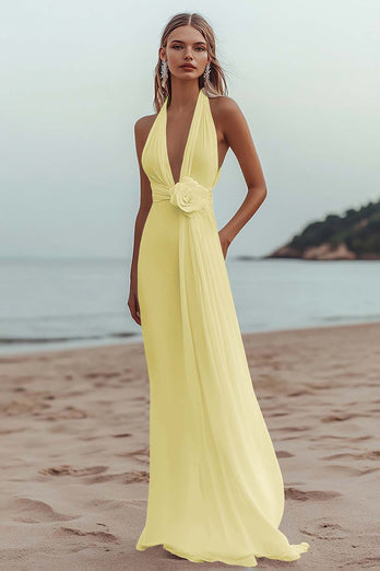 White Chiffon A Line V-Neck Engagement Dress