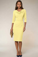 Load image into Gallery viewer, Navy Cowl Neck Pencil Midi Work Dress