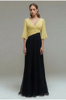 Load image into Gallery viewer, Black and White Ruched Chiffon Maxi Formal Dress with Sleeves