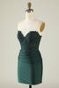 Load image into Gallery viewer, Strapless Dark Green Short Prom Dress with Beading