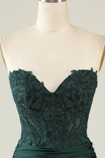 Strapless Dark Green Short Prom Dress with Beading