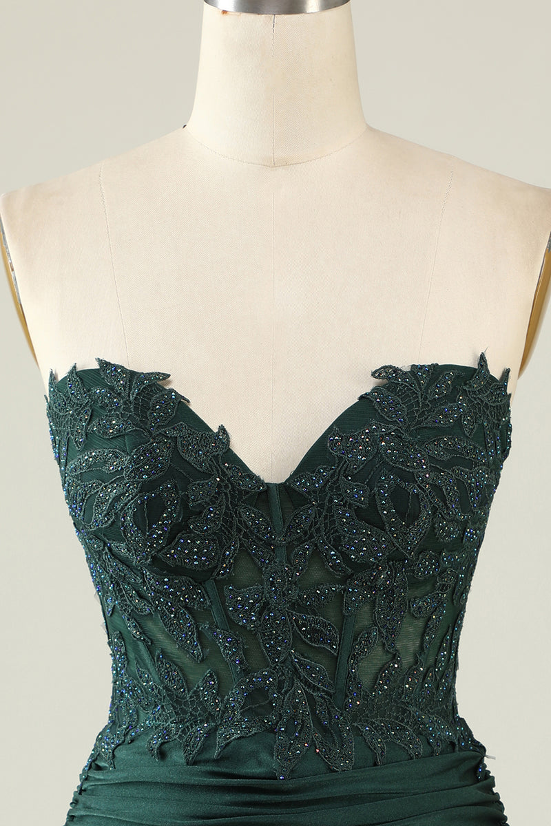 Load image into Gallery viewer, Strapless Dark Green Short Prom Dress with Beading