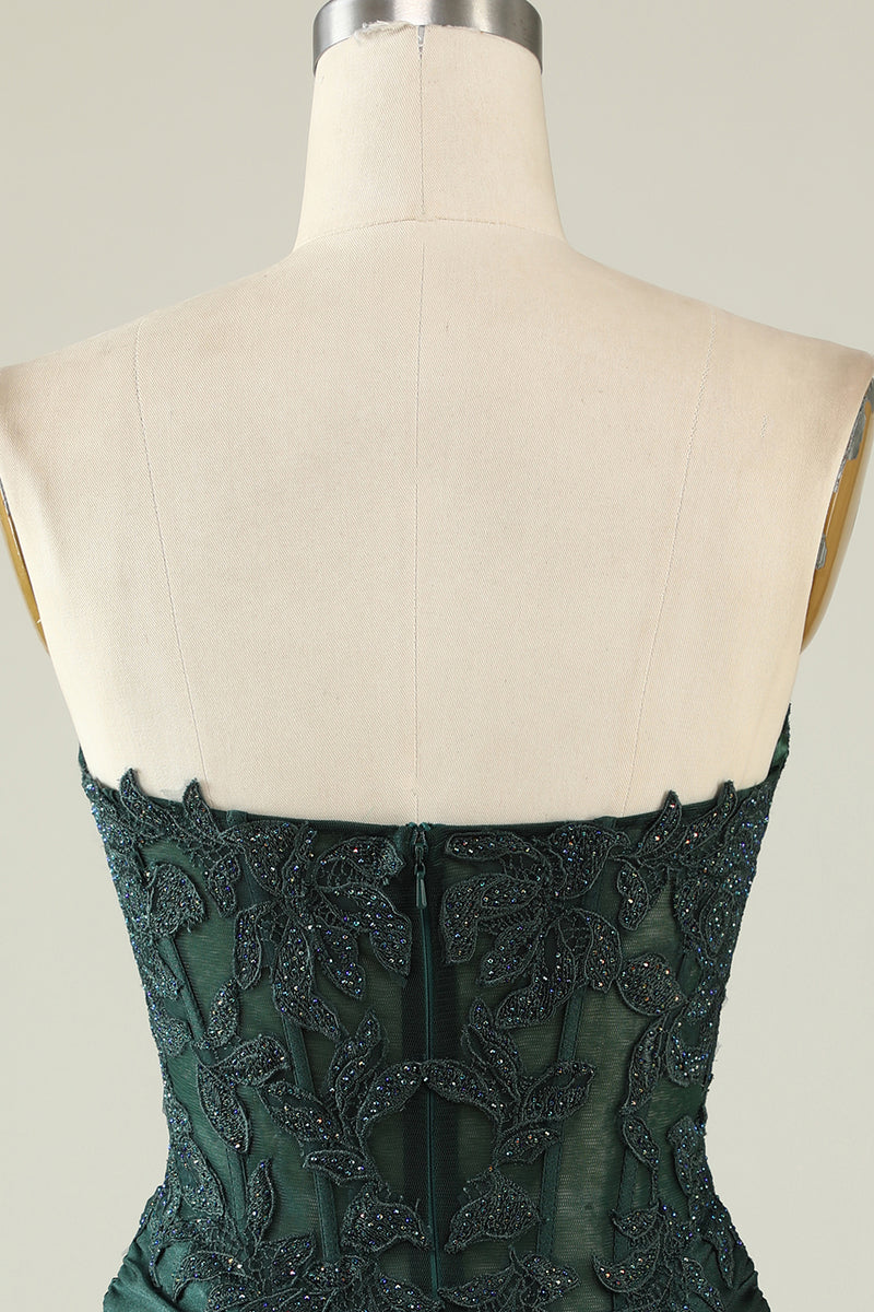 Load image into Gallery viewer, Strapless Dark Green Short Prom Dress with Beading