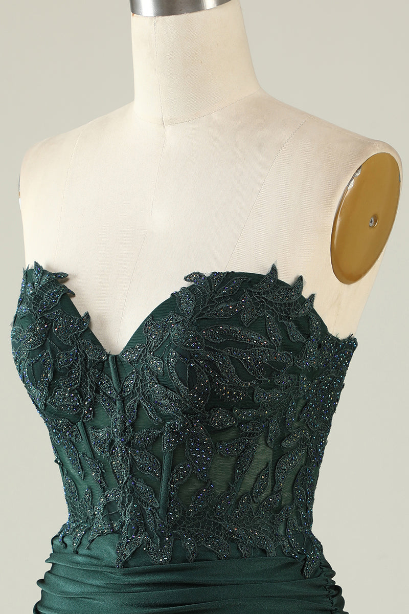 Load image into Gallery viewer, Strapless Dark Green Short Prom Dress with Beading