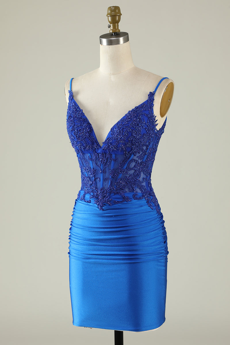 Load image into Gallery viewer, Spaghetti Straps Dark Green Short Prom Dress with Beading