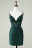Load image into Gallery viewer, Spaghetti Straps Dark Green Short Prom Dress with Beading