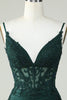 Load image into Gallery viewer, Spaghetti Straps Dark Green Short Prom Dress with Beading