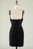 Load image into Gallery viewer, Spaghetti Straps Sequins Black Short Prom Dress