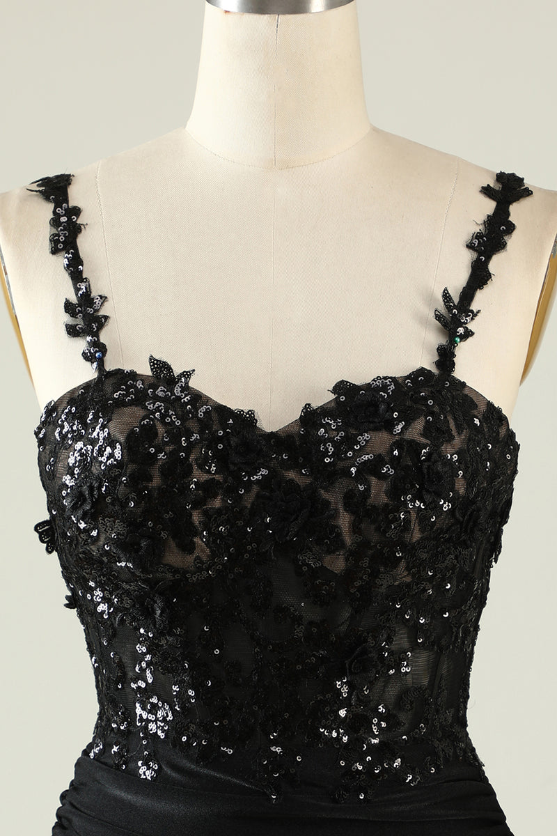 Load image into Gallery viewer, Spaghetti Straps Sequins Black Short Prom Dress