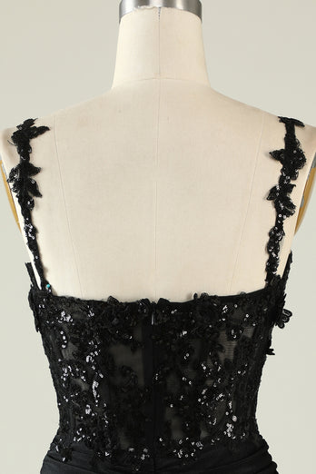 Spaghetti Straps Sequins Black Short Prom Dress
