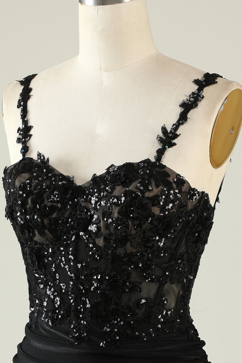 Load image into Gallery viewer, Spaghetti Straps Sequins Black Short Prom Dress
