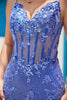 Load image into Gallery viewer, Sparkly Blue Spaghetti Straps Tight Short Prom Dress