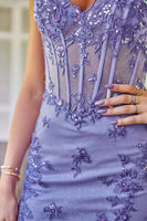 Load image into Gallery viewer, Sparkly Blue Spaghetti Straps Tight Short Prom Dress