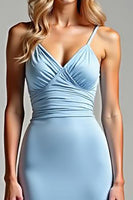 Load image into Gallery viewer, Simple Sky Blue Spaghetti Straps Long Sheath Prom Dress