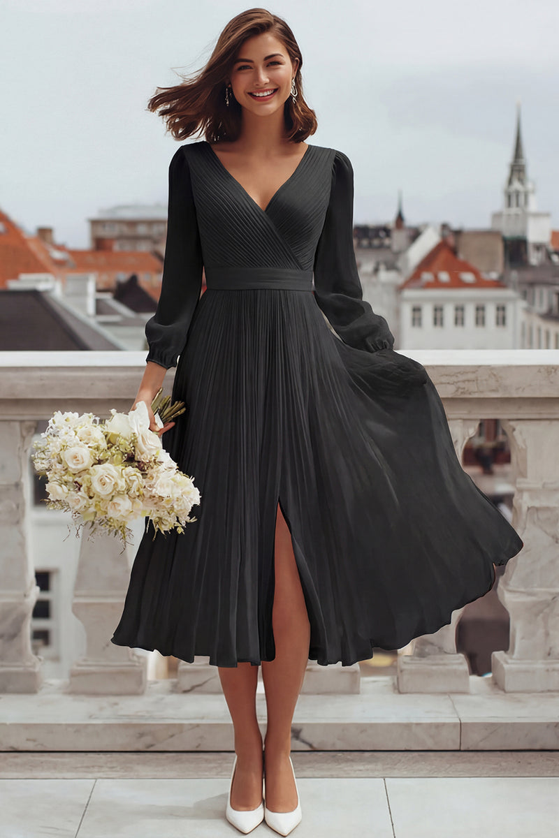 Load image into Gallery viewer, Ivory V-Neck A Line Midi Engagement Dress with Slit