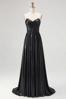 Load image into Gallery viewer, Gold Pleated Metallic Strapless A Line Long Prom Dress