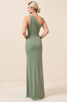 Load image into Gallery viewer, Matcha Maxi Sheath One Shoulder Bridesmaid Dress with Slit