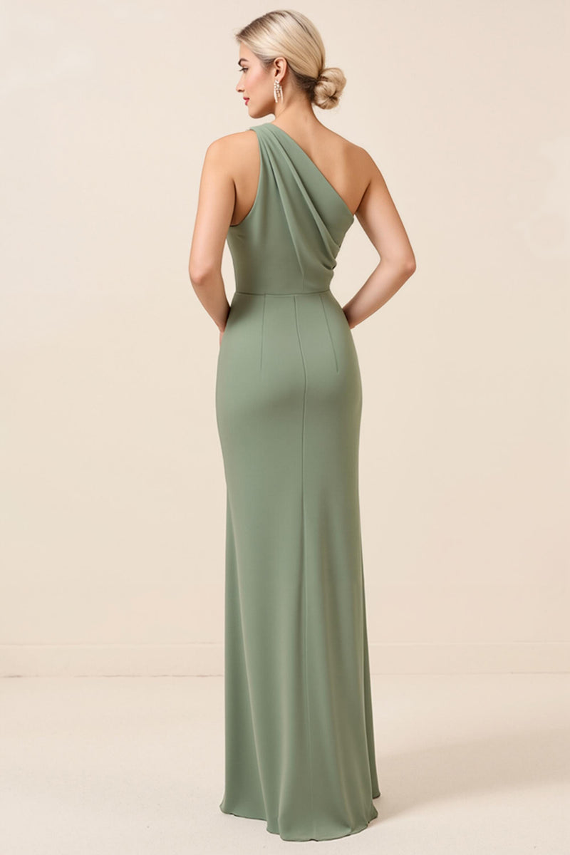 Load image into Gallery viewer, Matcha Maxi Sheath One Shoulder Bridesmaid Dress with Slit