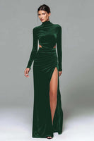 Load image into Gallery viewer, Plum High Neck Velvet Sheath Cut Out Long Holiday Party Dress