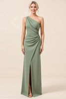 Load image into Gallery viewer, Matcha Maxi Sheath One Shoulder Bridesmaid Dress with Slit