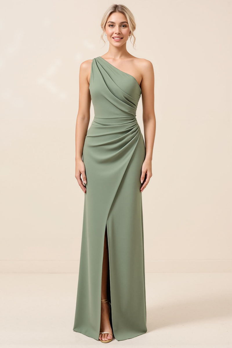 Load image into Gallery viewer, Matcha Maxi Sheath One Shoulder Bridesmaid Dress with Slit