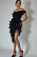 Load image into Gallery viewer, Black Tulle Bodycon Cocktail Dress with Ruffles