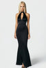 Load image into Gallery viewer, Black Satin High-Neck Long Mermaid Formal Dress with Keyhole