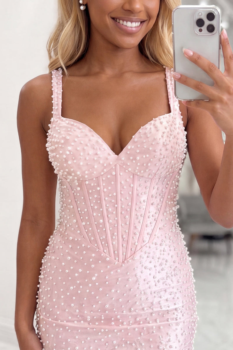Load image into Gallery viewer, Sparkly Black Halter Tight Short Corset Cocktail Dress with Pearls