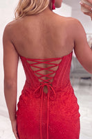 Load image into Gallery viewer, Sparkly Dark Red Strapless Tight Short Corset Cocktail Dress