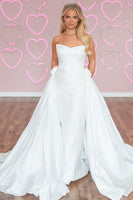Load image into Gallery viewer, White A-Line Satin Strapless Long Prom Dress with Cape