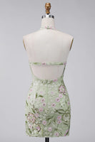 Load image into Gallery viewer, Sage Green Floral Tight Corset Short Halter Birthday Party Dress
