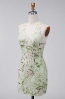 Load image into Gallery viewer, Sage Green Floral Tight Corset Short Halter Birthday Party Dress
