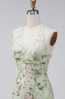 Load image into Gallery viewer, Sage Green Floral Tight Corset Short Halter Birthday Party Dress