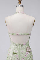 Load image into Gallery viewer, Sage Green Floral Tight Corset Short Halter Birthday Party Dress
