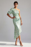 Load image into Gallery viewer, Champagne Sparkly Mermaid Sequin Asymmetrical Mother of the Bride Dress with Sleeve