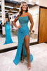 Load image into Gallery viewer, Sparkly Blue Mermaid Strapless Long Prom Dress with Slit