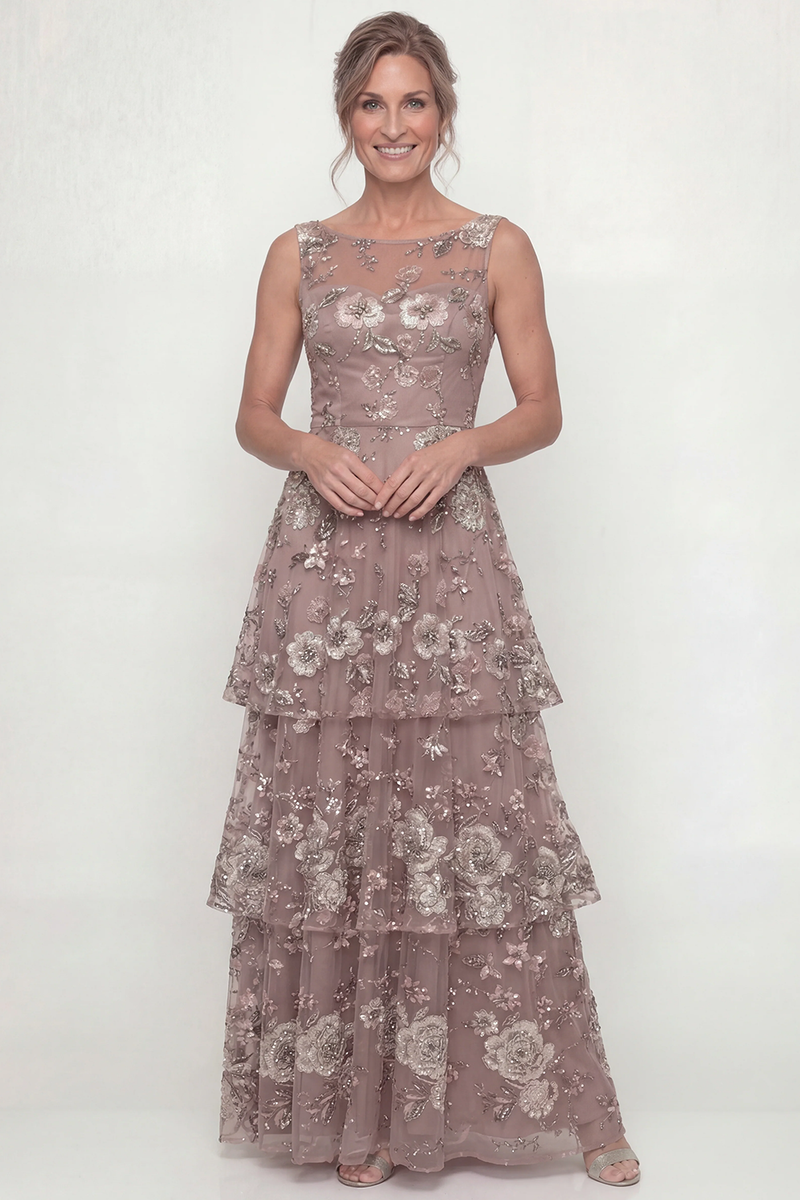 Load image into Gallery viewer, Dusty Rose Floral Long A Line Mother of the Bride Dress with Ruffles