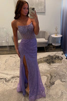 Load image into Gallery viewer, Sparkly Blue Mermaid Strapless Maxi Prom Dress with Slit